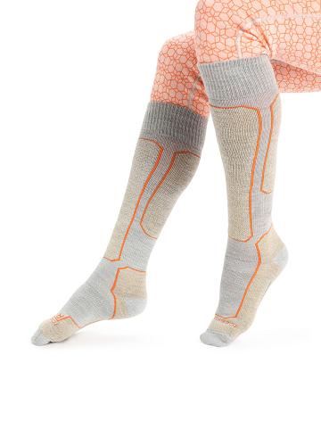 Women's Icebreaker Merino Ski+ Light Over the Calf Socks Blizzard Heather / Snow | CA 1510FDNM